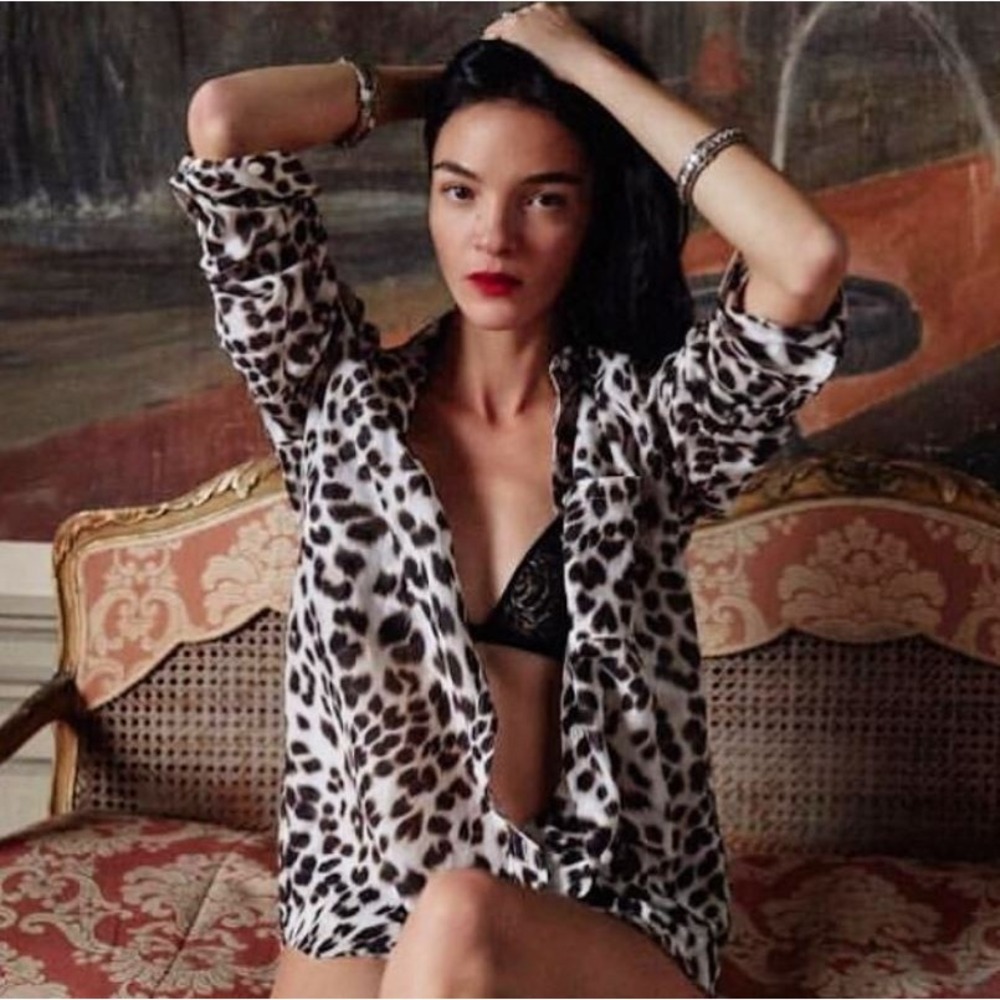Equipment Daddy Leopard Print Cotton Silk Oversized Button Up Shirt NWT XS $238